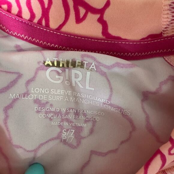 NWOT Athleta Girl Peach / Pink Floral Long Sleeve Rashguard Swim Top Size 7 - Picture 4 of 5